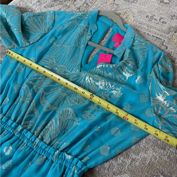 Lilly Pulitzer NWT Joella Silk Dress Sea Grass Metallic Clip Chiffon Size 6 - Picture 10 of 12